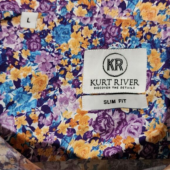 Kurt River Mens Kelsey Spread Shirt Slim Fit Button-Down Floral Cotton Size L - Picture 3 of 8